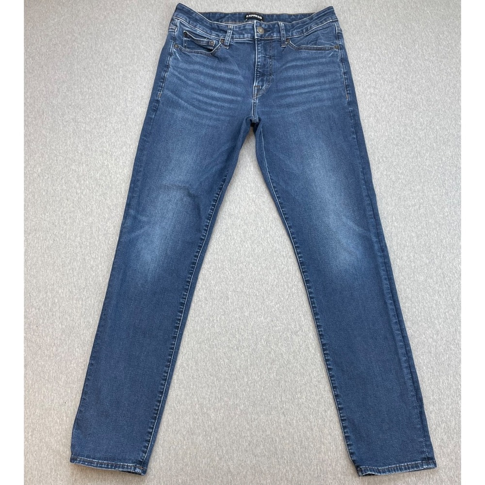 Express Jeans Mens 32 x 34 Blue Cotton Blend Stretch Slim Straight